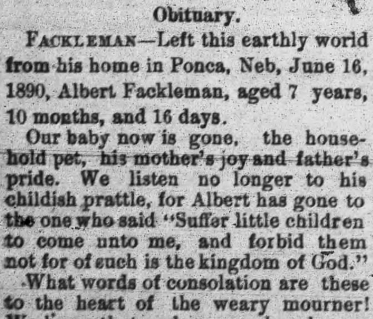 Snippet of the obituary for Albert Fackelman