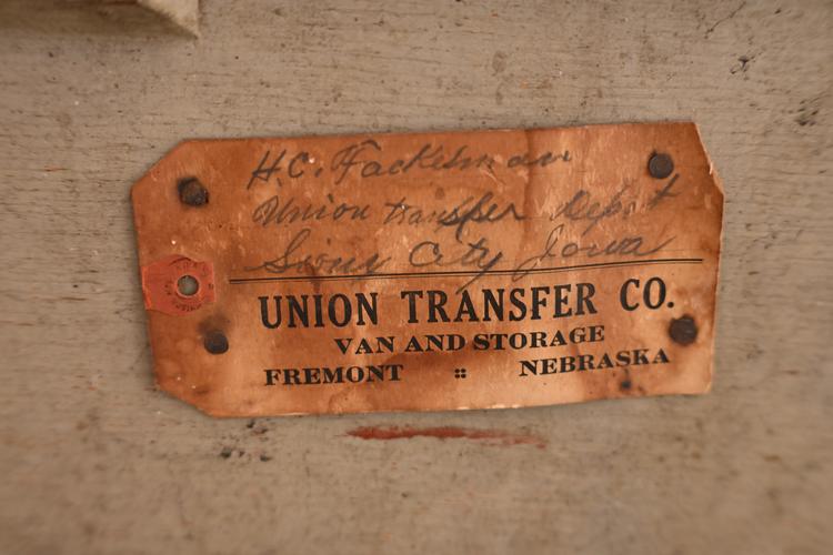 The tag on the front of the chest
