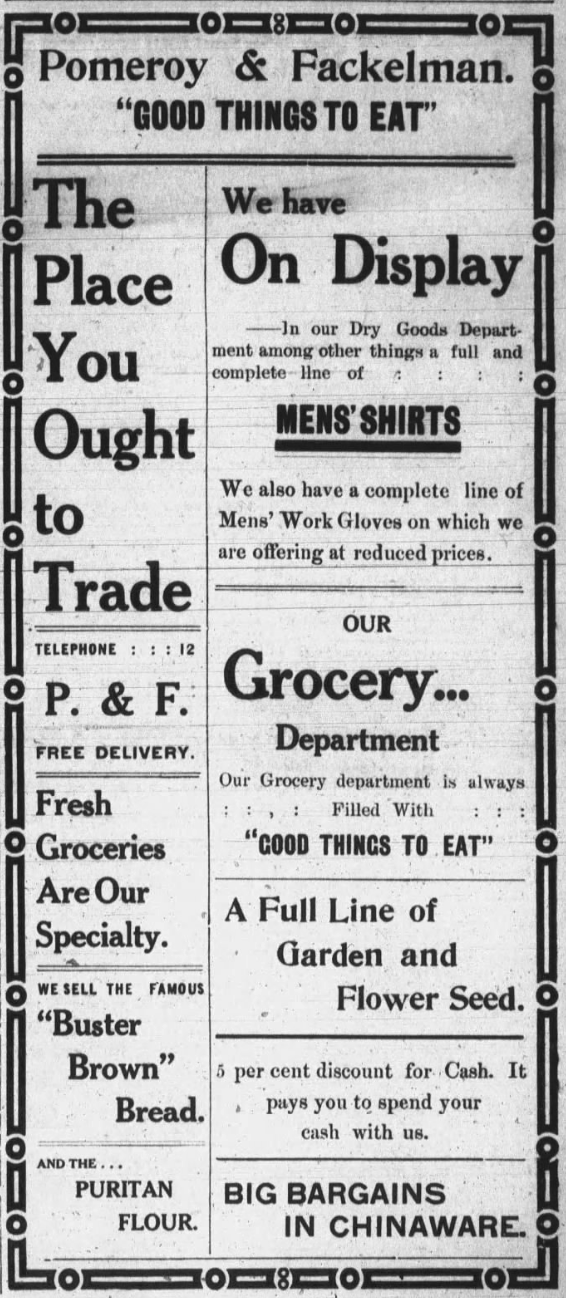 An advertisement for Pomeroy & Fackelman